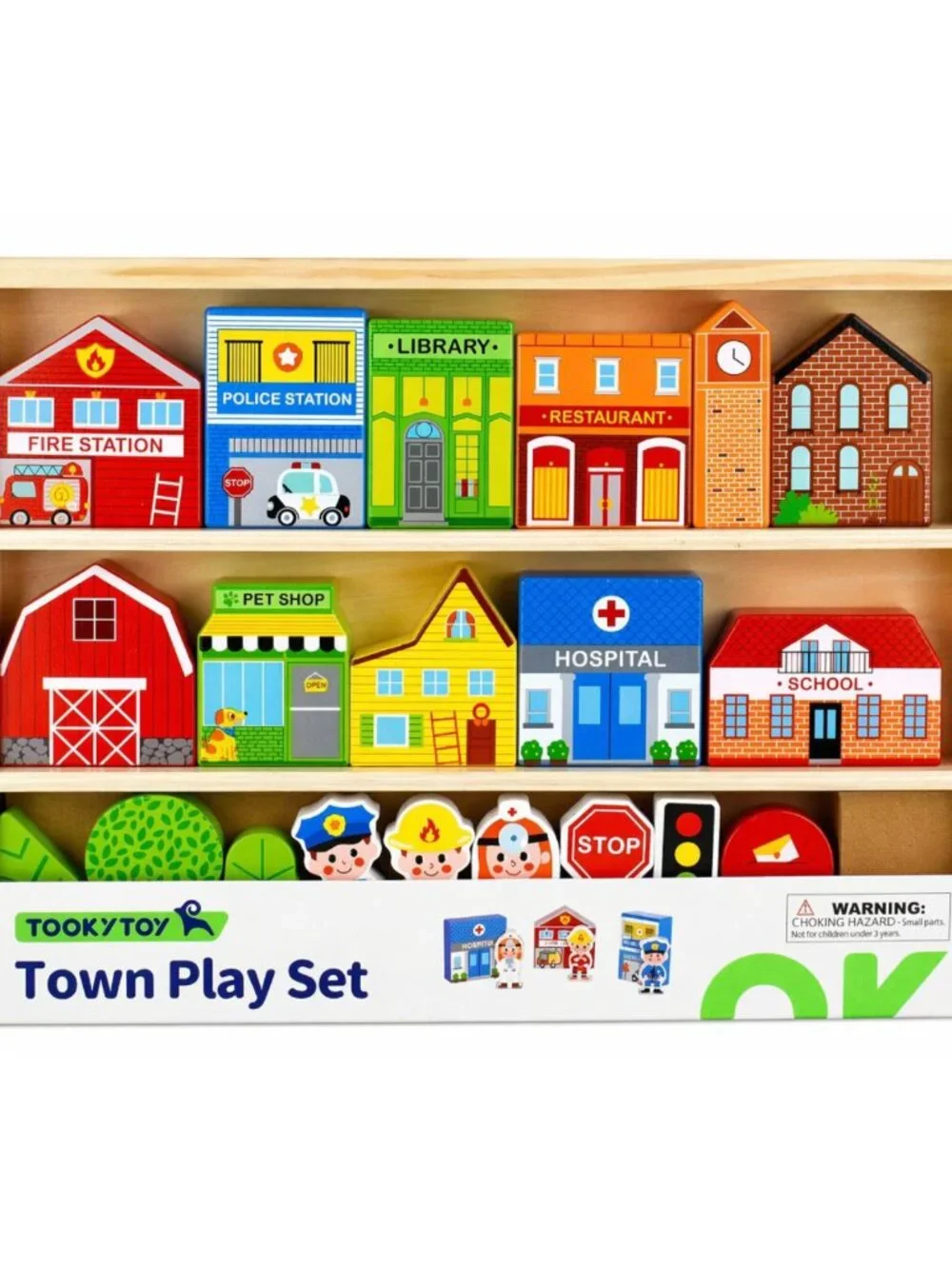 NEW Montessori Wooden Town Play Set Building Blocks Educational Toy Gift